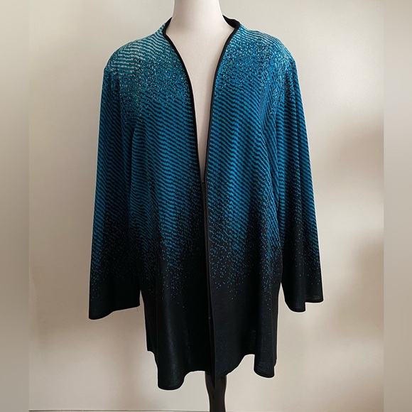 Ming Wang Jackets & Blazers - Ming Wang Acrylic Black & Blue Cardigan Jacket Plus Size 3X Side Vents